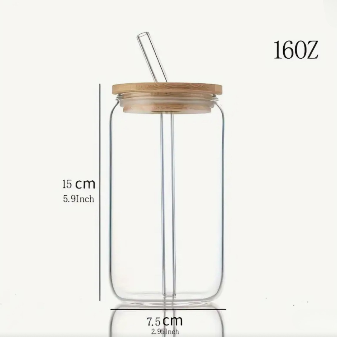 Can Glass Tumbler | Vaso de Cristal con Sorbeto Reutilizable 16 oz