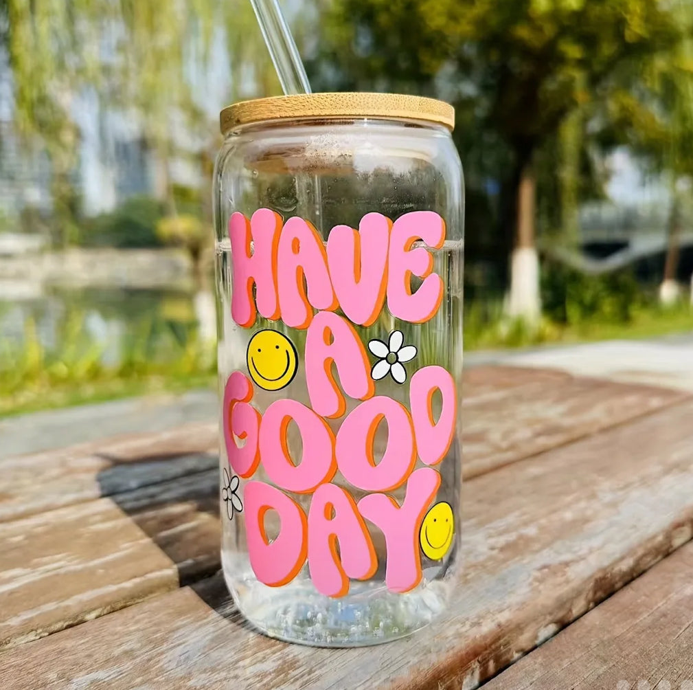 Can Glass Tumbler | Vaso de Cristal con Sorbeto Reutilizable 16 oz