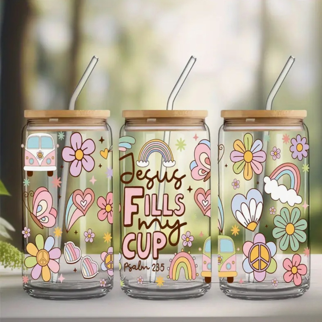 Can Glass Tumbler | Vaso de Cristal con Sorbeto Reutilizable 16 oz