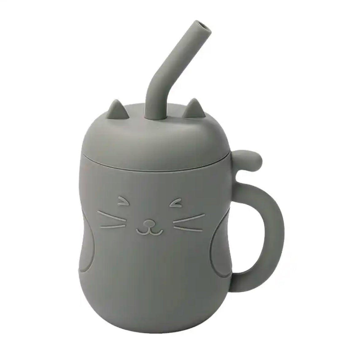 Taza de entrenamiento con pajita de silicona para gatos, sin BPA, color gris oscuro