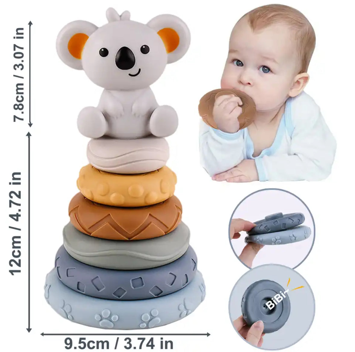 Juguete para bebé Montessori apilable Koala de silicona 