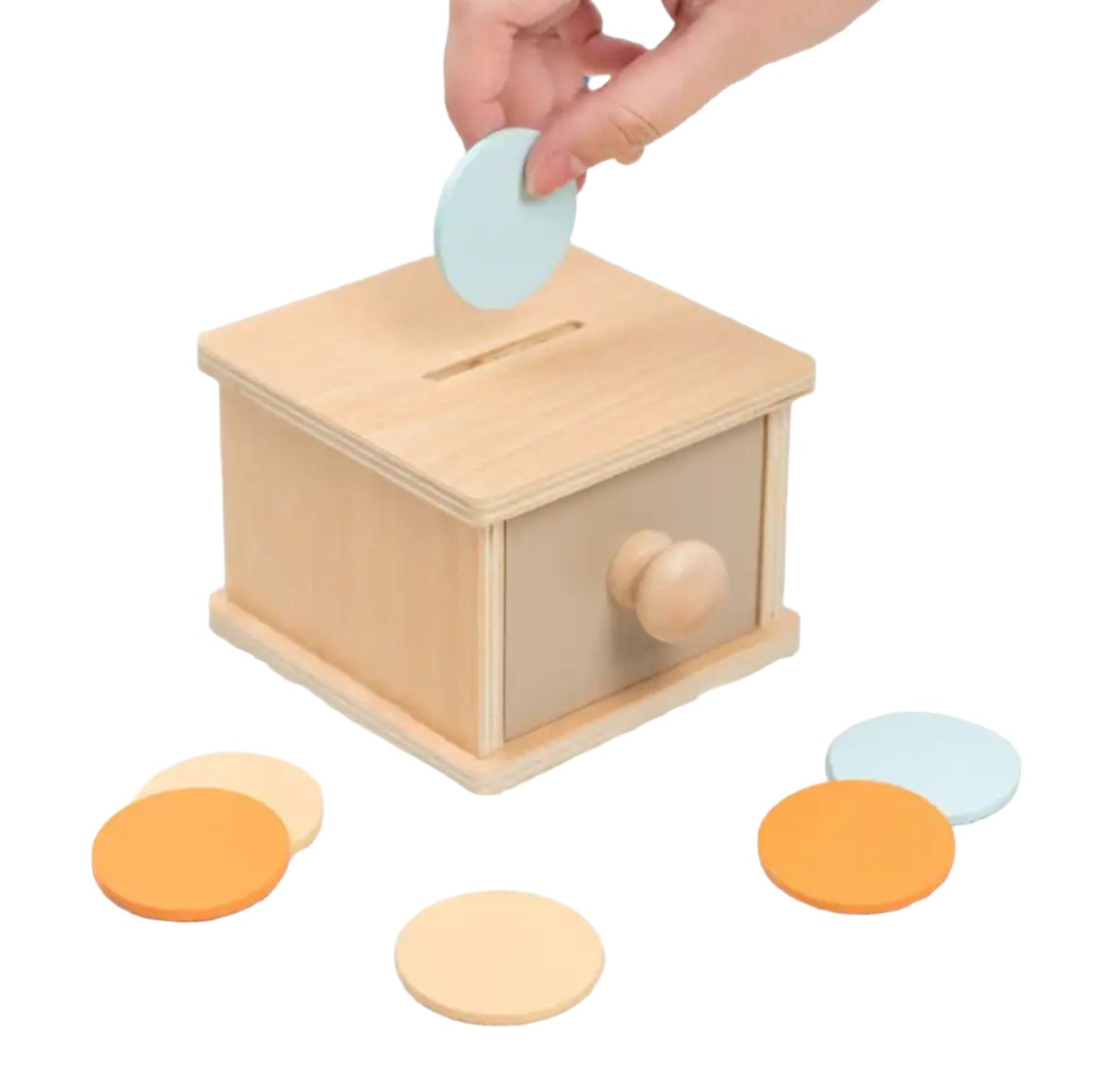 Juego de juguetes Montessori Wood Drum &amp; Coin Box