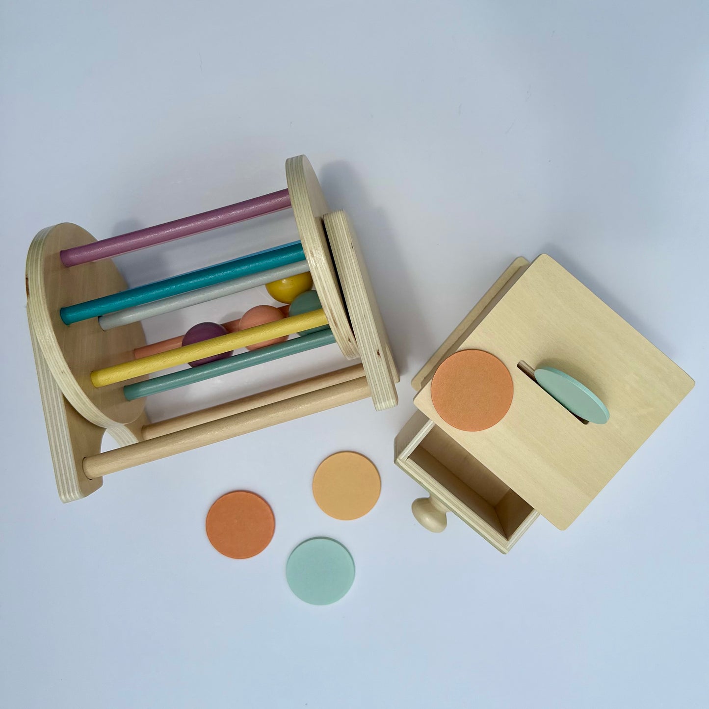 Juego de juguetes Montessori Wood Drum &amp; Coin Box