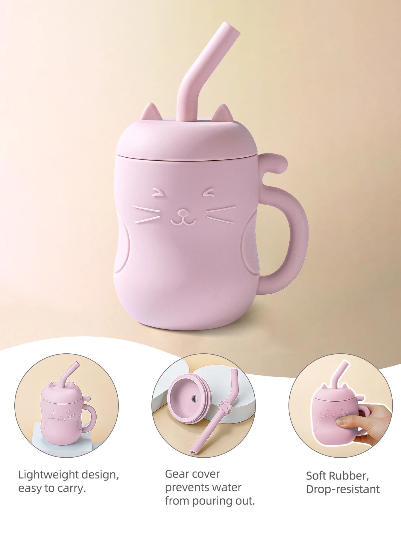 Taza de entrenamiento con pajita de silicona para gatos, sin BPA, color gris oscuro